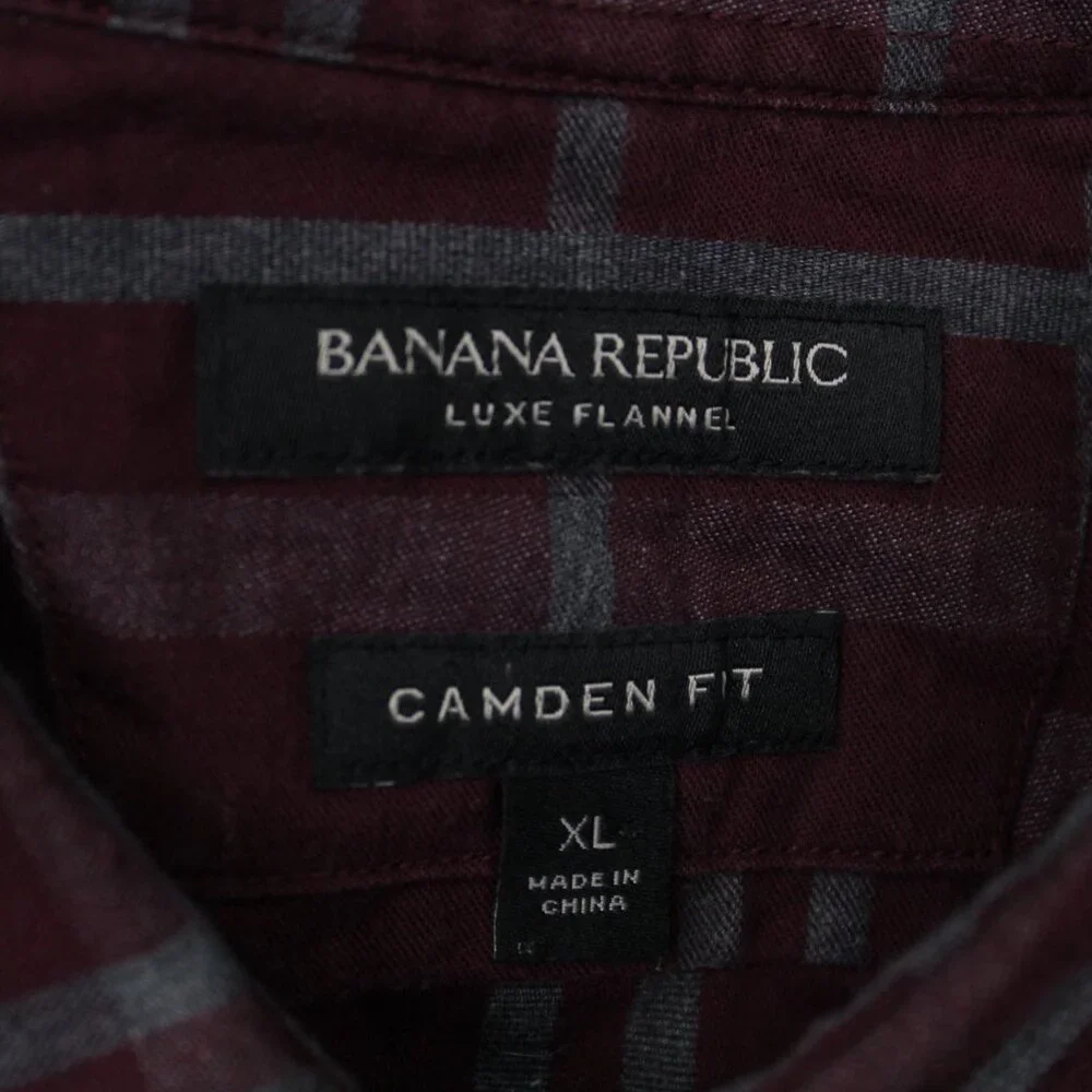 Banana Republic Luxe Flannel Shirt Adult XL Red Camden Fit‎ Cotton L/S Button Up